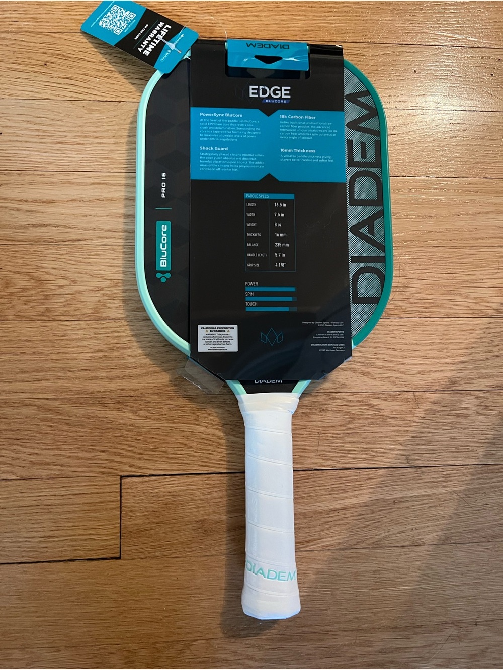 Diadem 16mm Edge Pro Pickleball Paddle in Teal and Black